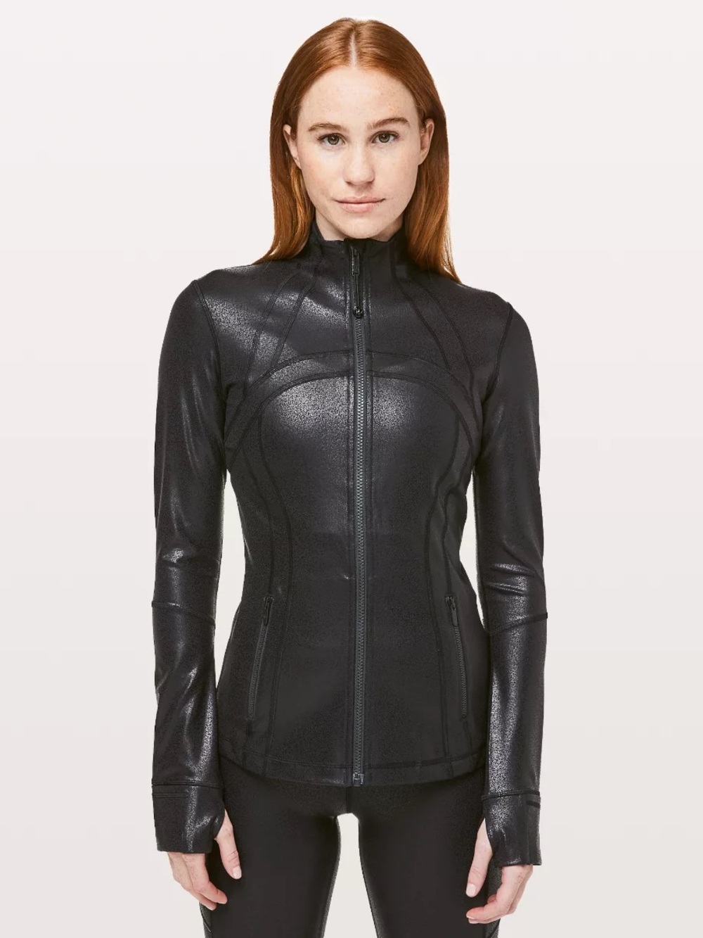 Lululemon Define Jacket Black Foil Metallic Full Zip Slim Fit Size 8